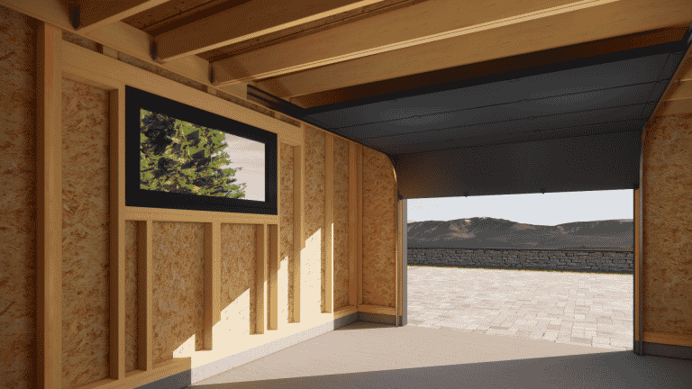 Intérieur d'un garage ossature bois
