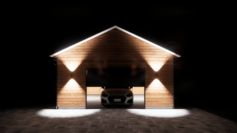 Garage en ossature bois de nuit