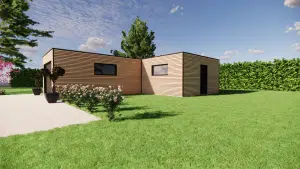 Garage ossature bois en L vue de côté