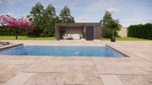 Pool house bois rendu 3D 2