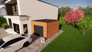 garage en bois rendu 3D 1