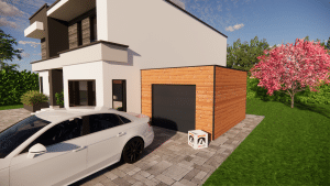 garage en bois rendu 3D