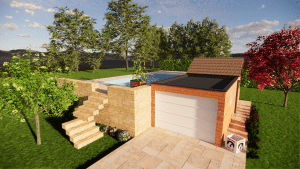 garage en bois accolé 3D