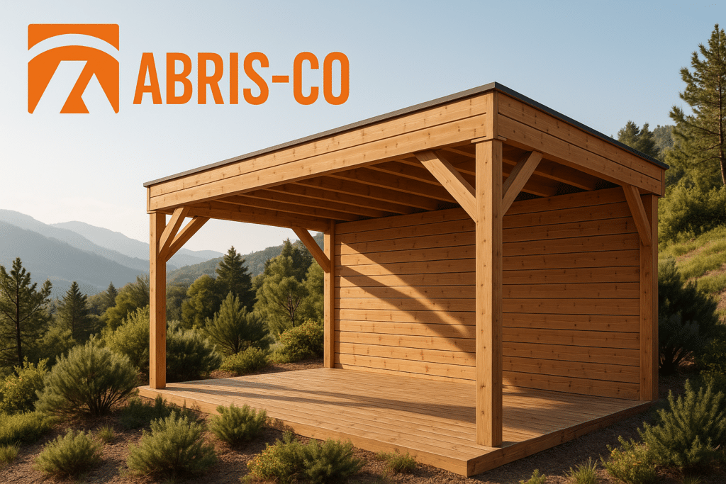 Les nouvelles tendances du carport bois sur mesure en 2026 1 Carport bois sur mesure posé sur terrain en pente avec structure ossature bois et bardage durable