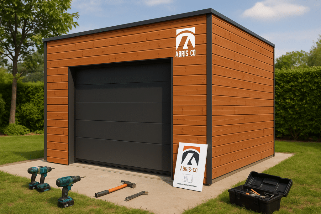 Les nouvelles influences et innovations du garage bois 1 voiture en 2026 1 Garage bois 1 voiture en kit à monter soi-même avec bardage naturel et porte sectionnelle