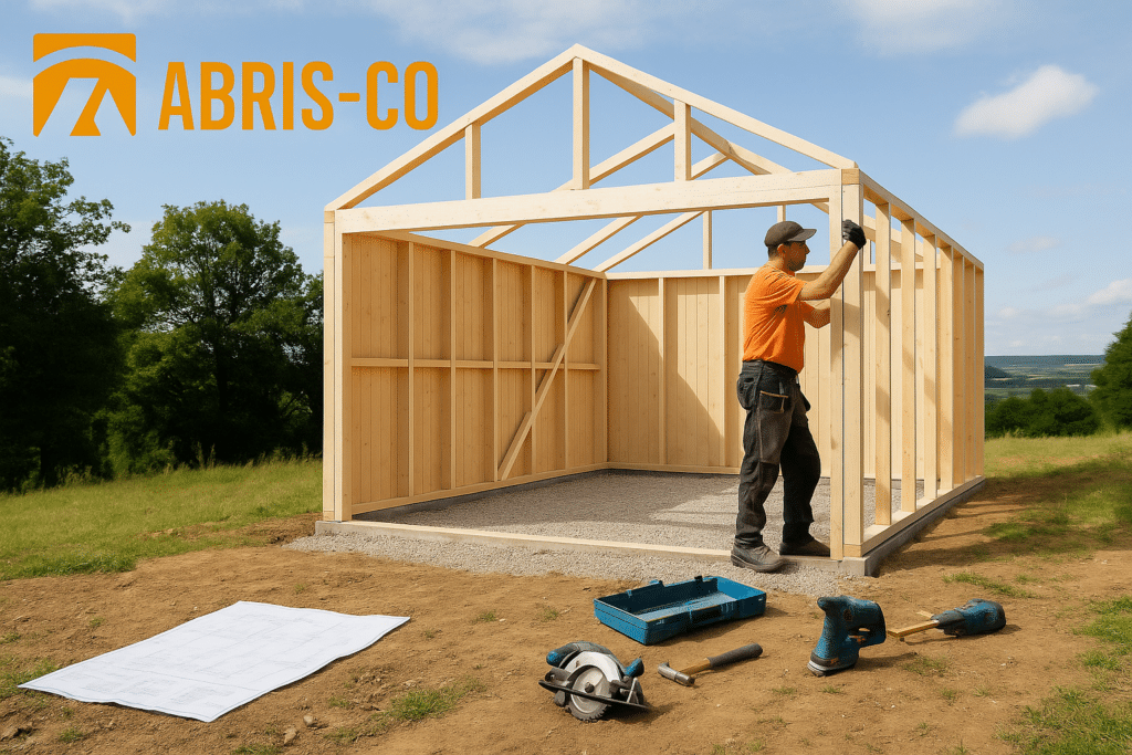 Tout ce qu’il faut savoir sur un fabricant ossature bois en France 1 Montage d’un garage ossature bois en kit sur un terrain en pente en Bourgogne-Franche-Comté