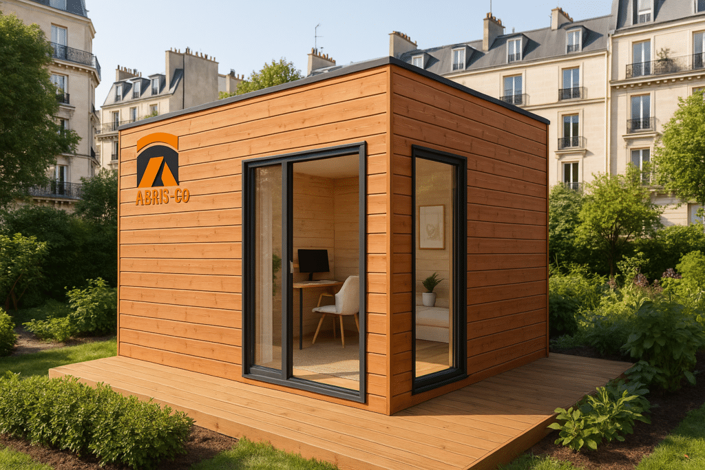 Tout ce qu’il faut savoir sur un fabricant ossature bois en France 2 Studio de jardin habitable ossature bois avec toit plat et grandes ouvertures, usage bureau, Paris