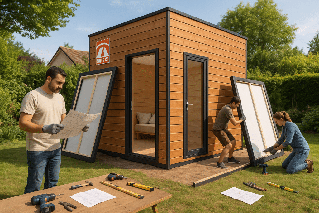 Montage d’un studio de jardin bois en kit par des particuliers avec assistance technique