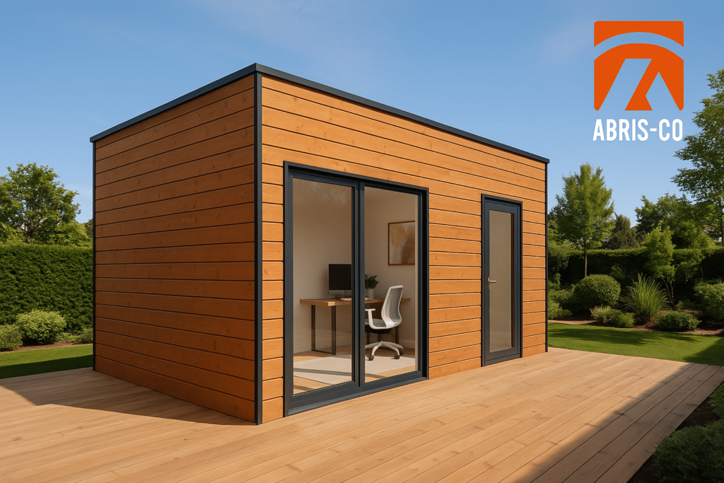 Évitez ces erreurs courantes pour réussir votre studio de jardin sur mesure 2 Studio de jardin sur mesure en ossature bois utilisé comme bureau de télétravail, avec bardage bois classe 3 et toiture durable