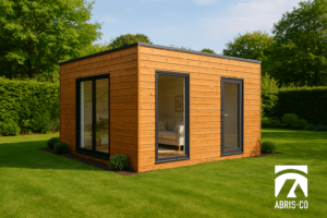 Accueil 9 Abri de jardin bois moderne fabriqué dans le Jura, installé dans un jardin contemporain en Franche-Comté