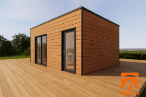 Accueil 10 Garage bois sur mesure contemporain en ossature bois avec bardage naturel et toiture plate dans jardin résidentiel
