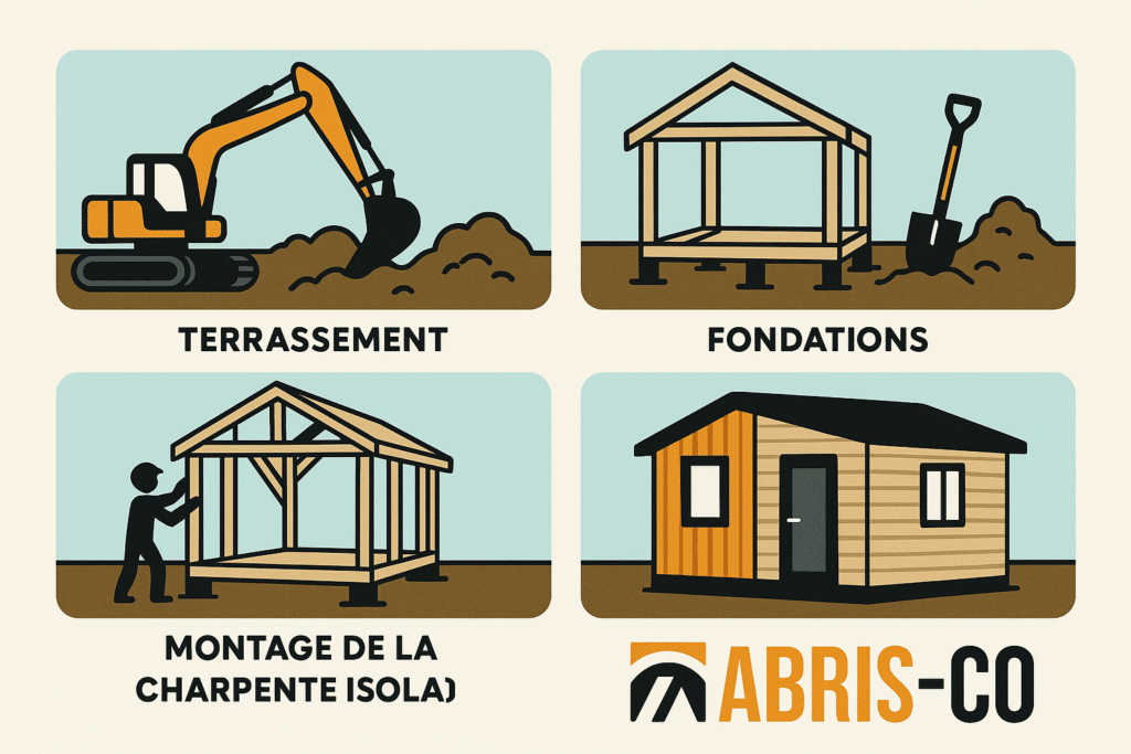 Comment réussir votre projet avec un kit studio de jardin en bois 1 Schéma des étapes de construction d'un kit studio de jardin en bois