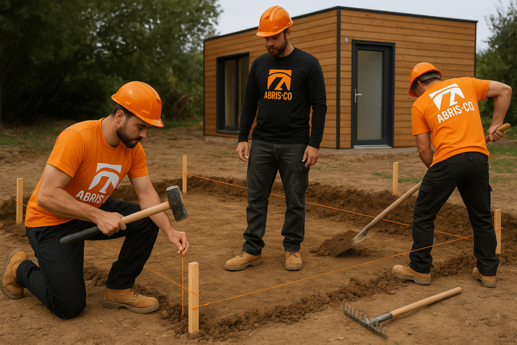 Terrassement pour fondation de studio de jardin ossature bois