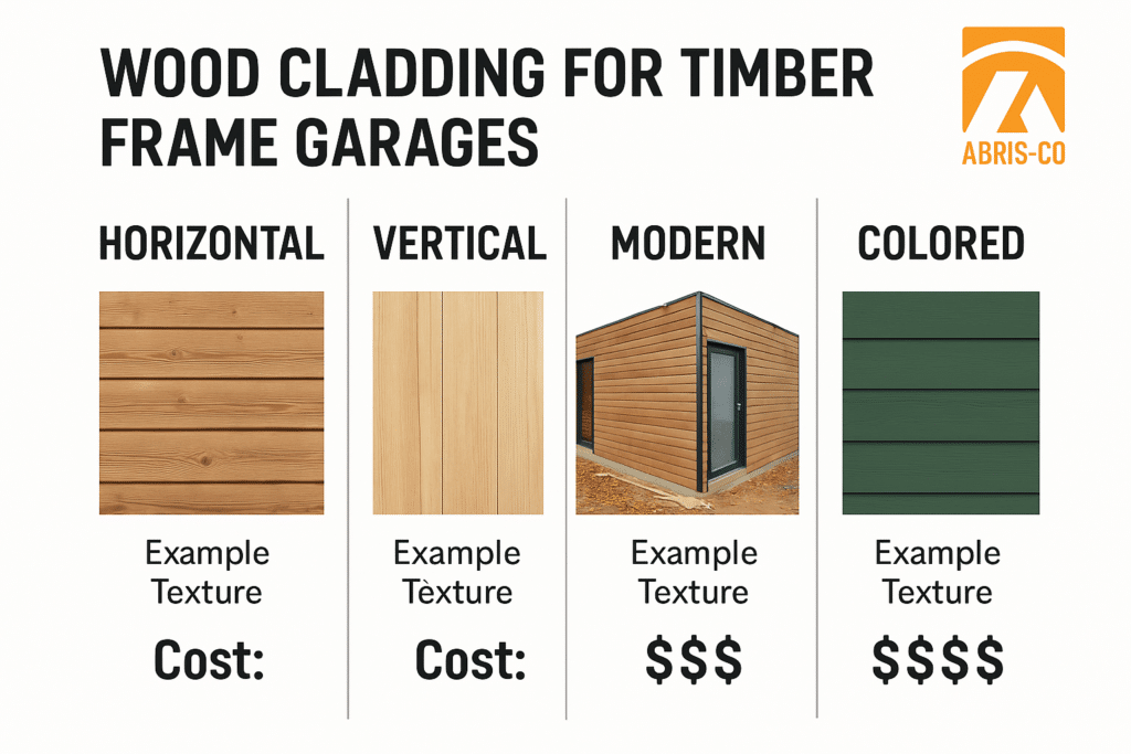 Tableau comparatif des bardages bois pour garage ossature bois avec texture et prix