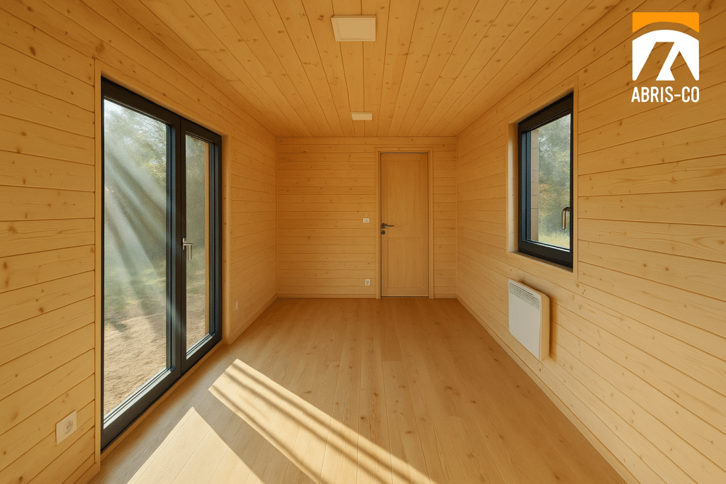 6 erreurs qui peuvent ruiner votre projet 2 Intérieur d’une tiny house bois bien isolée avec ventilation et finition bois clair