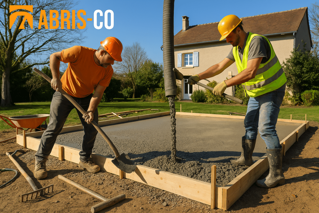 Tout ce qu’il faut savoir avant d’investir dans un bureau de jardin en bois 1 Pose d'une dalle béton pour fondation de bureau de jardin en bois