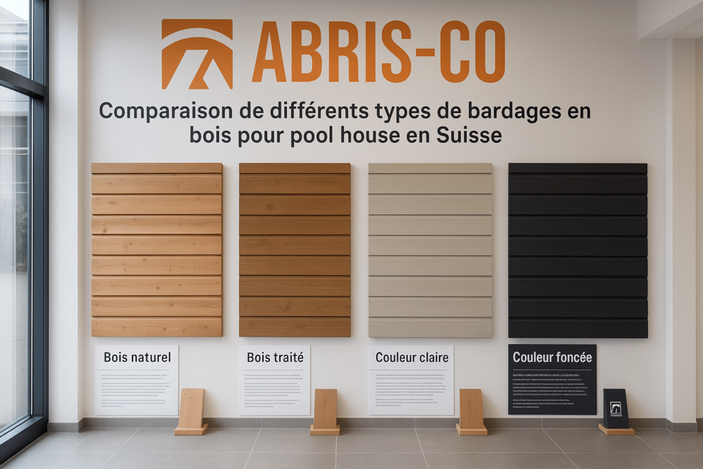 Pool house en ossature bois en Suisse : quel modèle choisir ? 2 Échantillons de bardages bois pour pool house pour comparaison