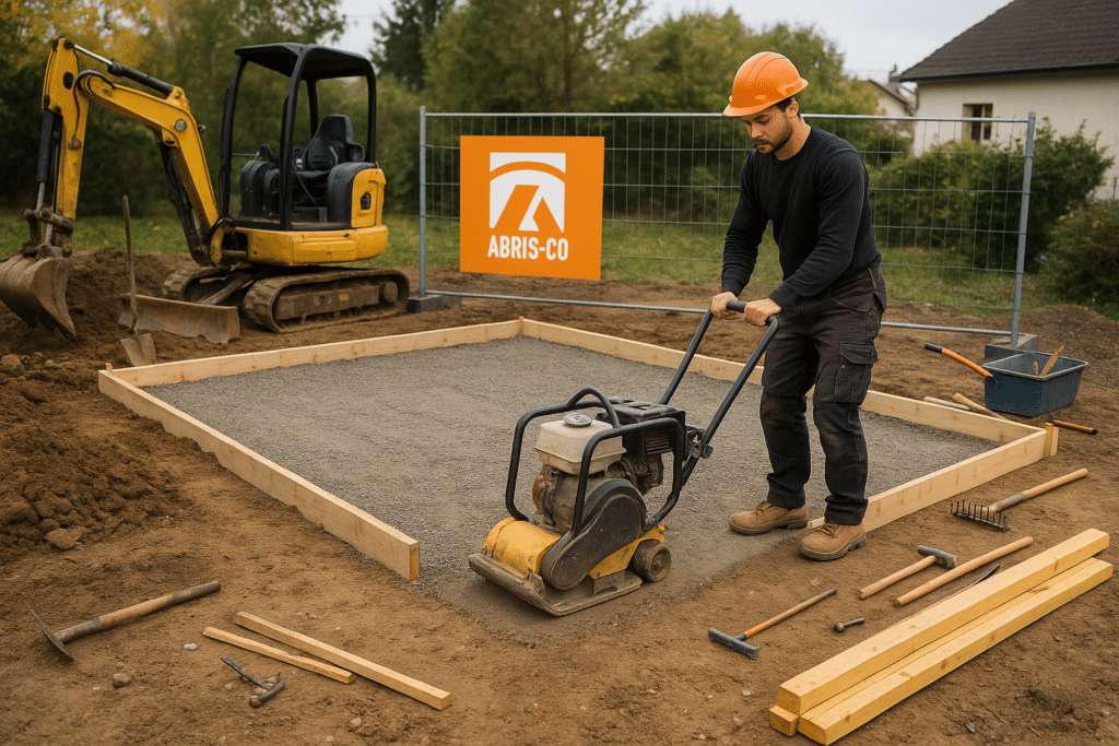 Préparation des fondations pour un garage bois en Belgique