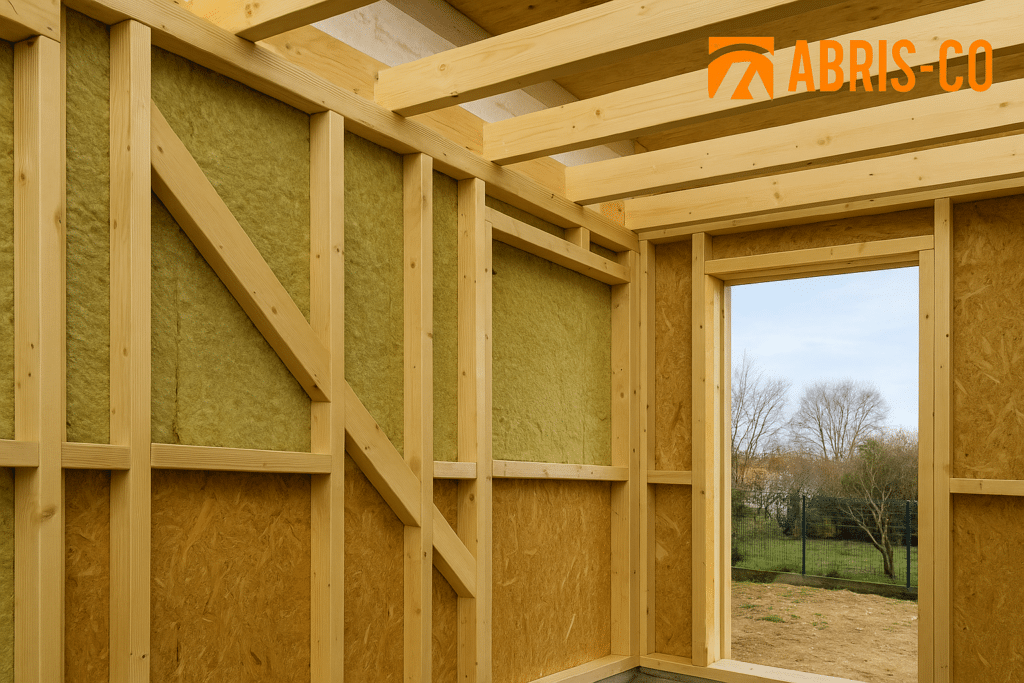 Comment bien réussir l'achat de votre garage bois sur mesure en France 1 Détail charpente ossature bois avec isolation pour garage sur mesure