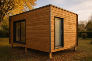Accueil 86 Studio de jardin en ossature bois sur pilotis, intégré dans un jardin paysager en France