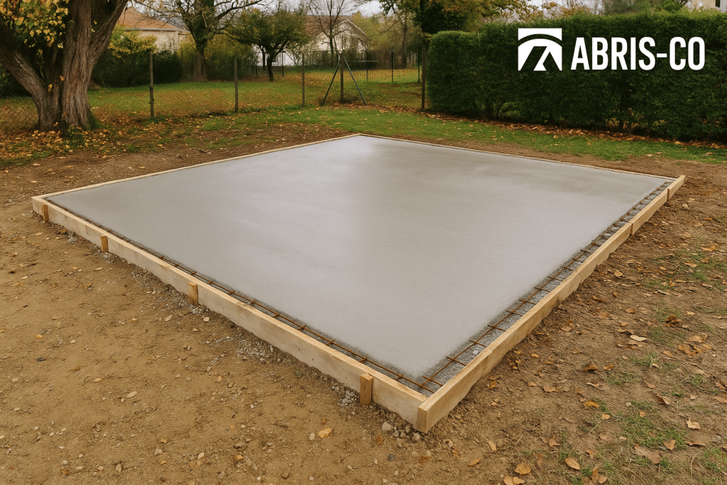 Dalle béton ou pilotis pour studio de jardin : quel choix pour un projet réussi en France ? 1 Dalle béton prête pour l’installation d’un studio de jardin ossature bois