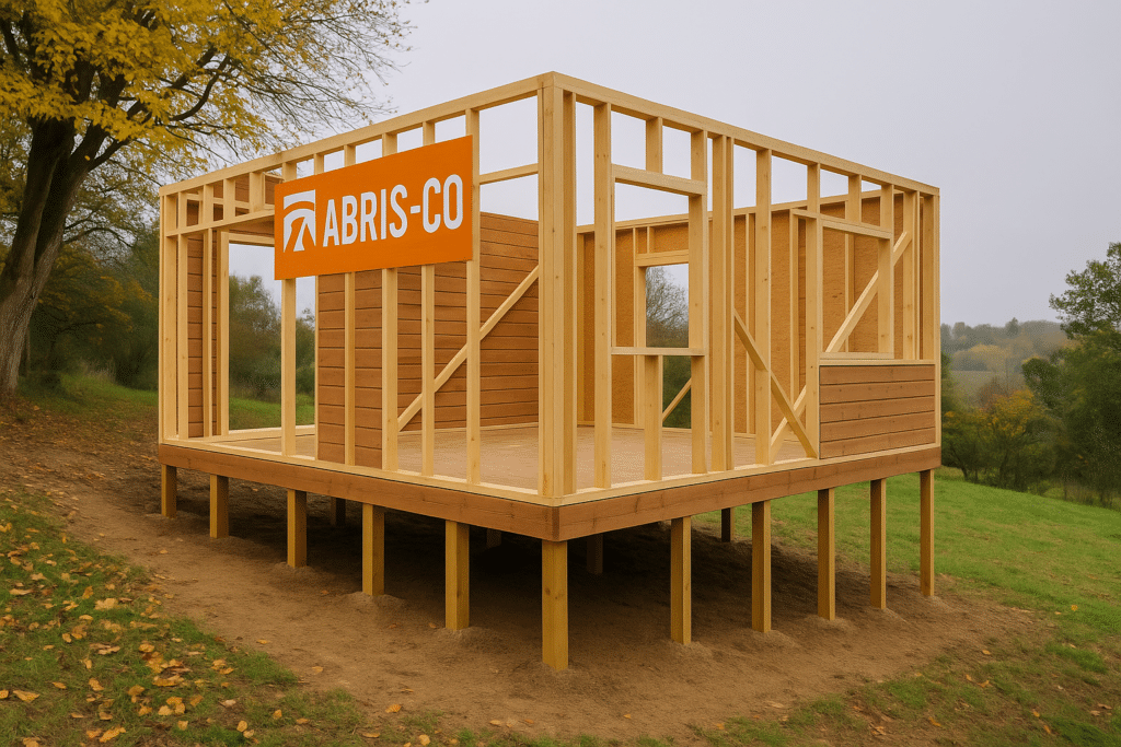 Dalle béton ou pilotis pour studio de jardin : quel choix pour un projet réussi en France ? 2 Installation de pilotis pour un studio de jardin en bois sur un terrain en pente