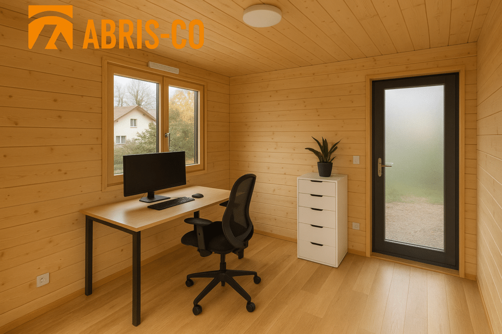 Comment réussir votre studio de jardin entre Jura et Suisse : guide complet 2 Intérieur moderne d’un studio de jardin en ossature bois avec isolation et aménagement bureau