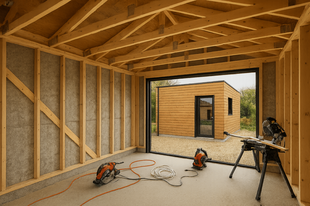 Montage de la charpente ossature bois d’un garage en kit