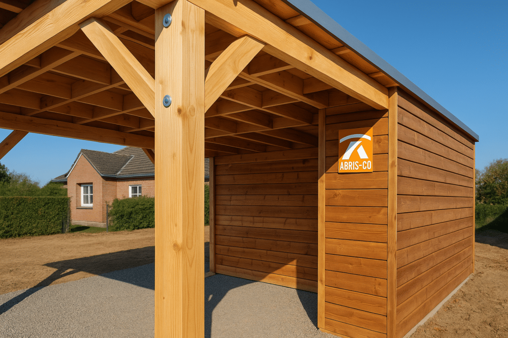 Montage de la charpente et bardage d'un carport bois en Belgique