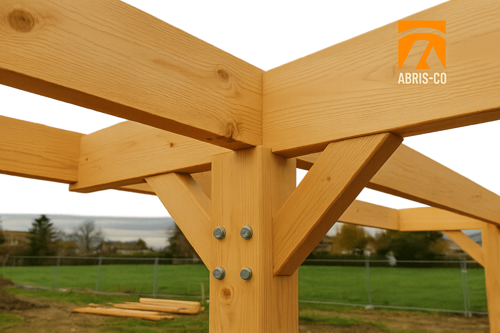 Pergola bois en Suisse : erreurs à éviter pour réussir votre projet 1 Charpente ossature bois d’une pergola en construction en Suisse