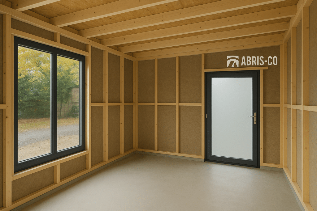Checklist indispensable pour réussir l’achat de votre garage bois en France 2 Intérieur d’un garage bois avec isolation et ventilation visible, aménagé et fonctionnel