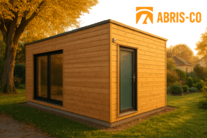 Accueil 86 Studio de jardin en ossature bois installé dans un jardin paysager en France avec lumière naturelle douce