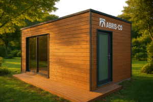 Accueil 85 Studio de jardin en bois 20m2 intégré dans un jardin en Belgique avec terrasse en bois et paysage verdoyant