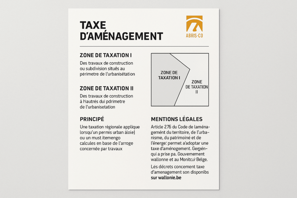 Taxe d’aménagement pour garage bois en Belgique : ce qui change en 2026 1 Extrait de règlement urbanistique belge relatif à la taxe d’aménagement