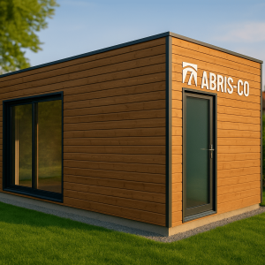 Studio de jardin en ossature bois intégré dans un jardin naturel et verdoyant