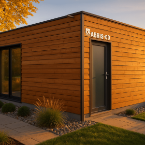 Garage bois 20m2 en Suisse dans un jardin avec bardage naturel et belle intégration paysagère