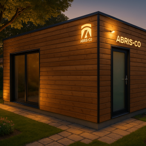 Garage en bois moderne dans un jardin, valorisant l’élégance et la durabilité de la construction ossature bois